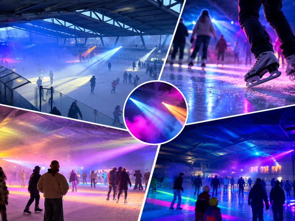 Eindrücke von der Eisdisco im Schüwo Park Wohlen: Eisfläche, Lichtshow und Besucher